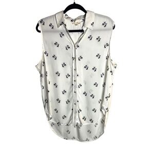 Jane And Delancey Size Medium Bulldogs Button Down Sleeveless Blouse White